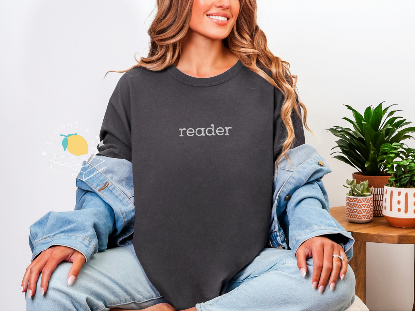 "Reader" Embroidered Comfort Colors Tee - White Embroidery