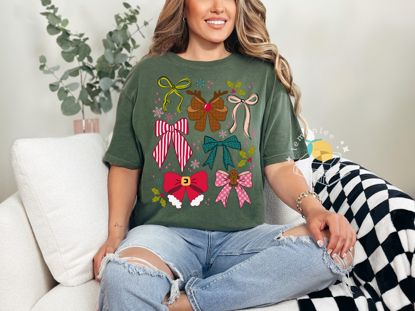 Christmas Cheer Holiday Bows Comfort Colors Tee