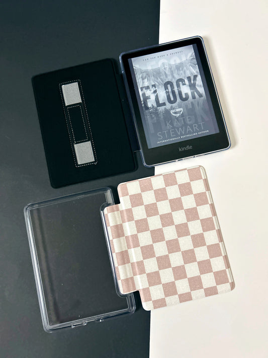 The Best of Both Kindle Case Cover with Clear Back and Cover Strap - Neutral Checkered - 10th + 11th Gen Paperwhite and Kindle Basic