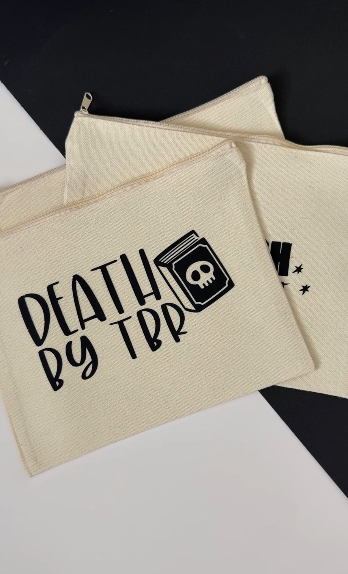 Death by TBR Canvas Zipper Pouch