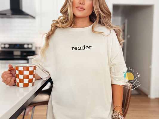 "Reader" Embroidered Comfort Colors Tee - Black Embroidery