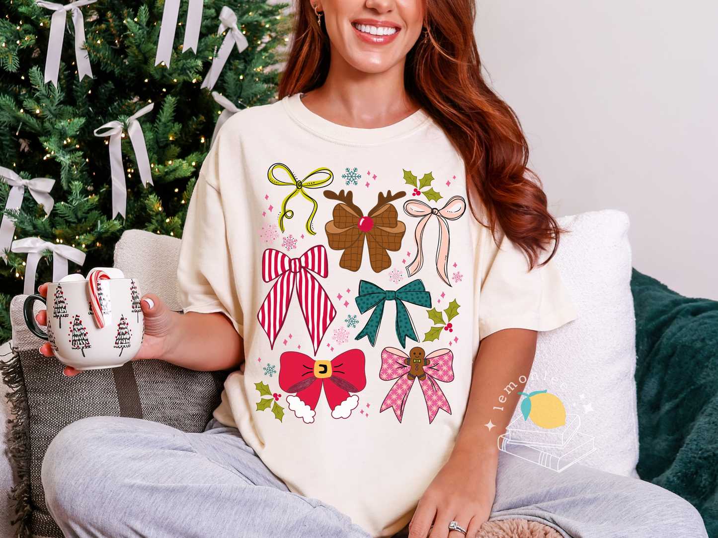 Christmas Cheer Holiday Bows Comfort Colors Tee