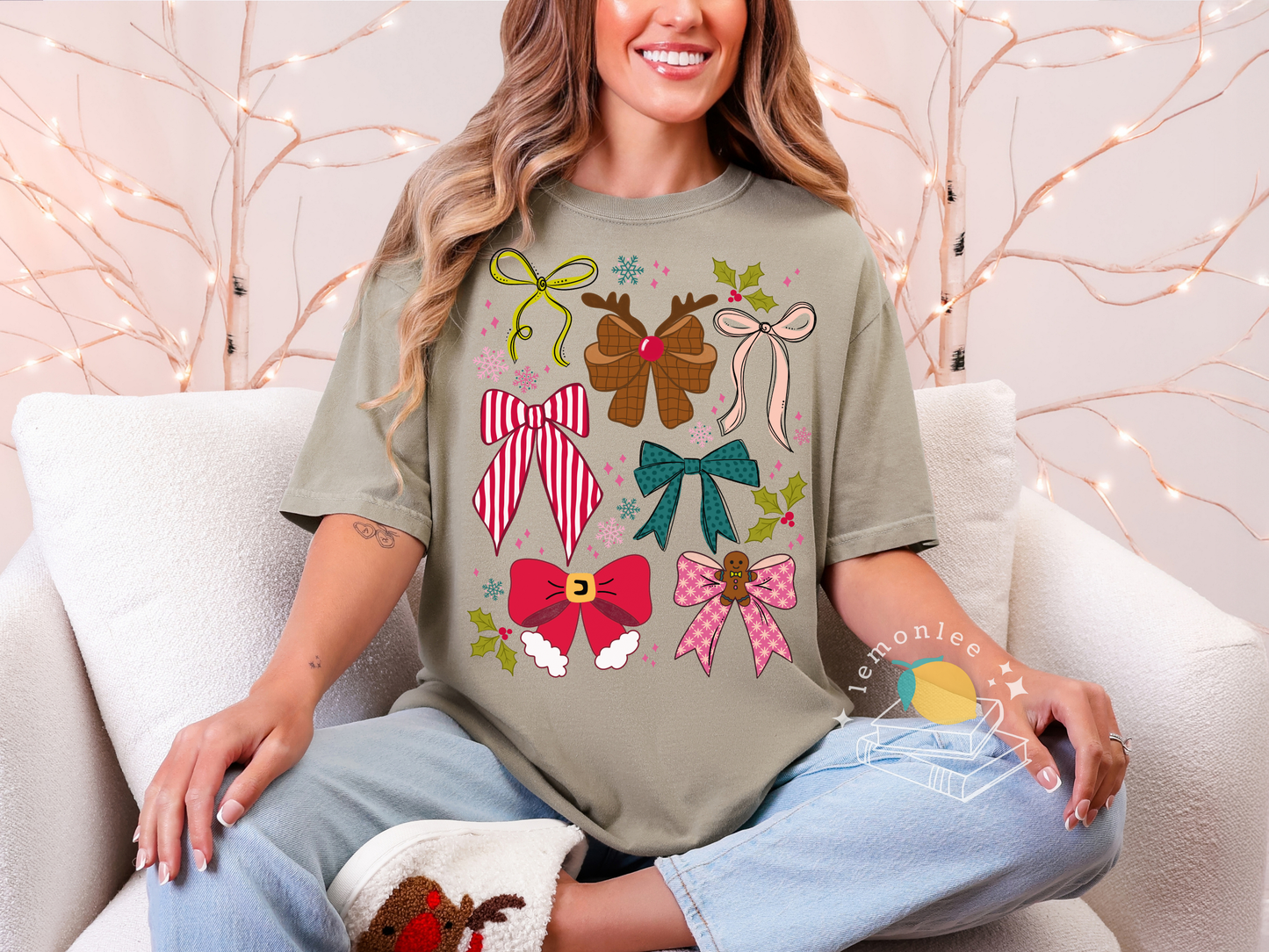 Christmas Cheer Holiday Bows Comfort Colors Tee