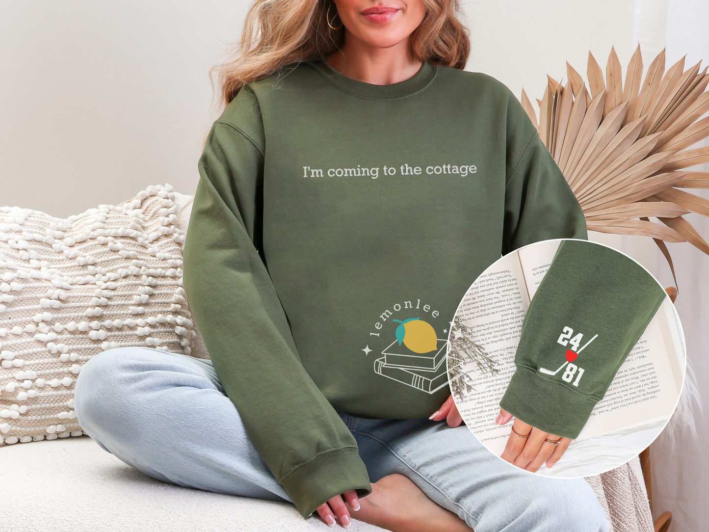 I'm Coming to the Cottage Embroidered Crewneck Sweater with Sleeve Details