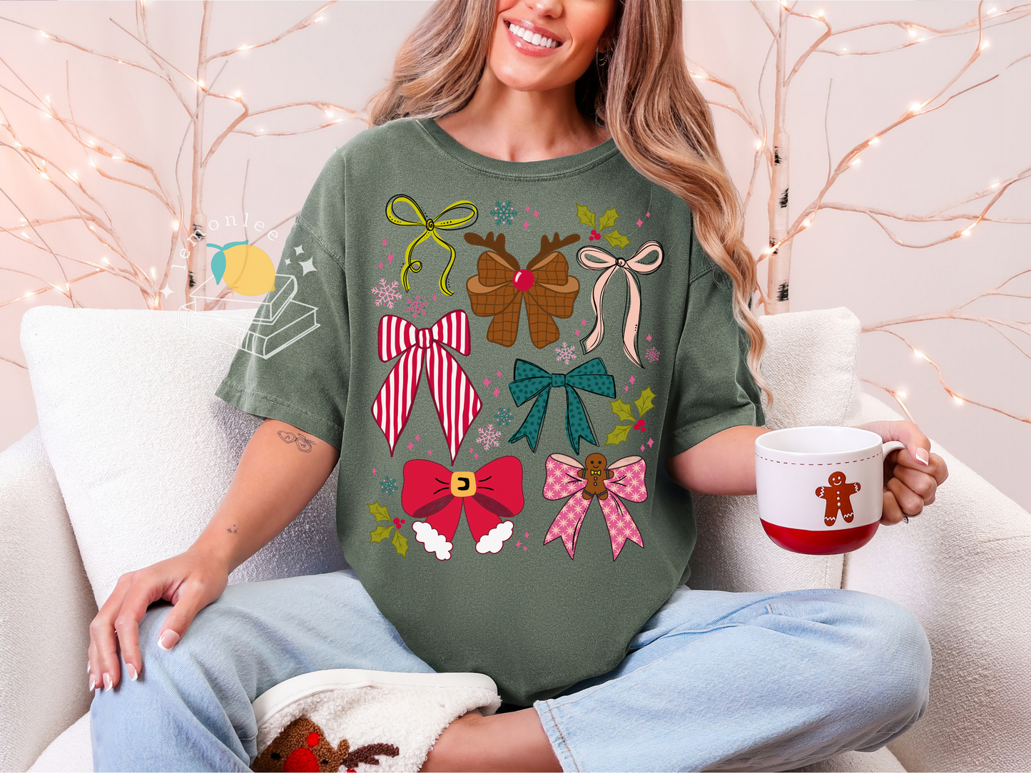 Christmas Cheer Holiday Bows Comfort Colors Tee