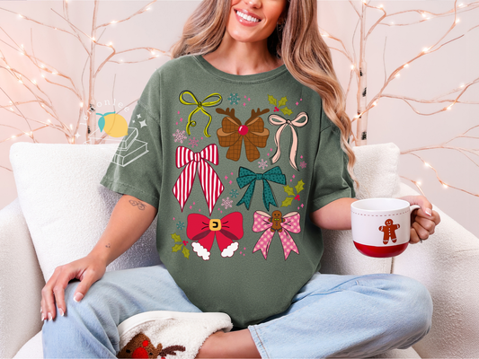 Christmas Cheer Holiday Bows Comfort Colors Tee