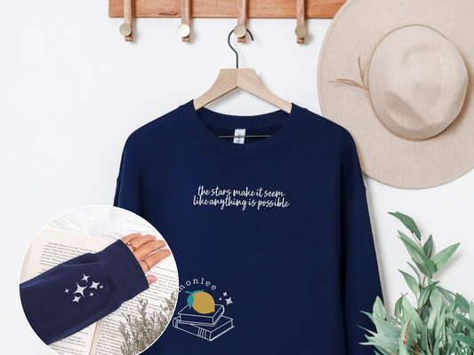 *Officially Licensed by Ashley Claire* Rise of Night Quote Embroidered Crewneck Sweater