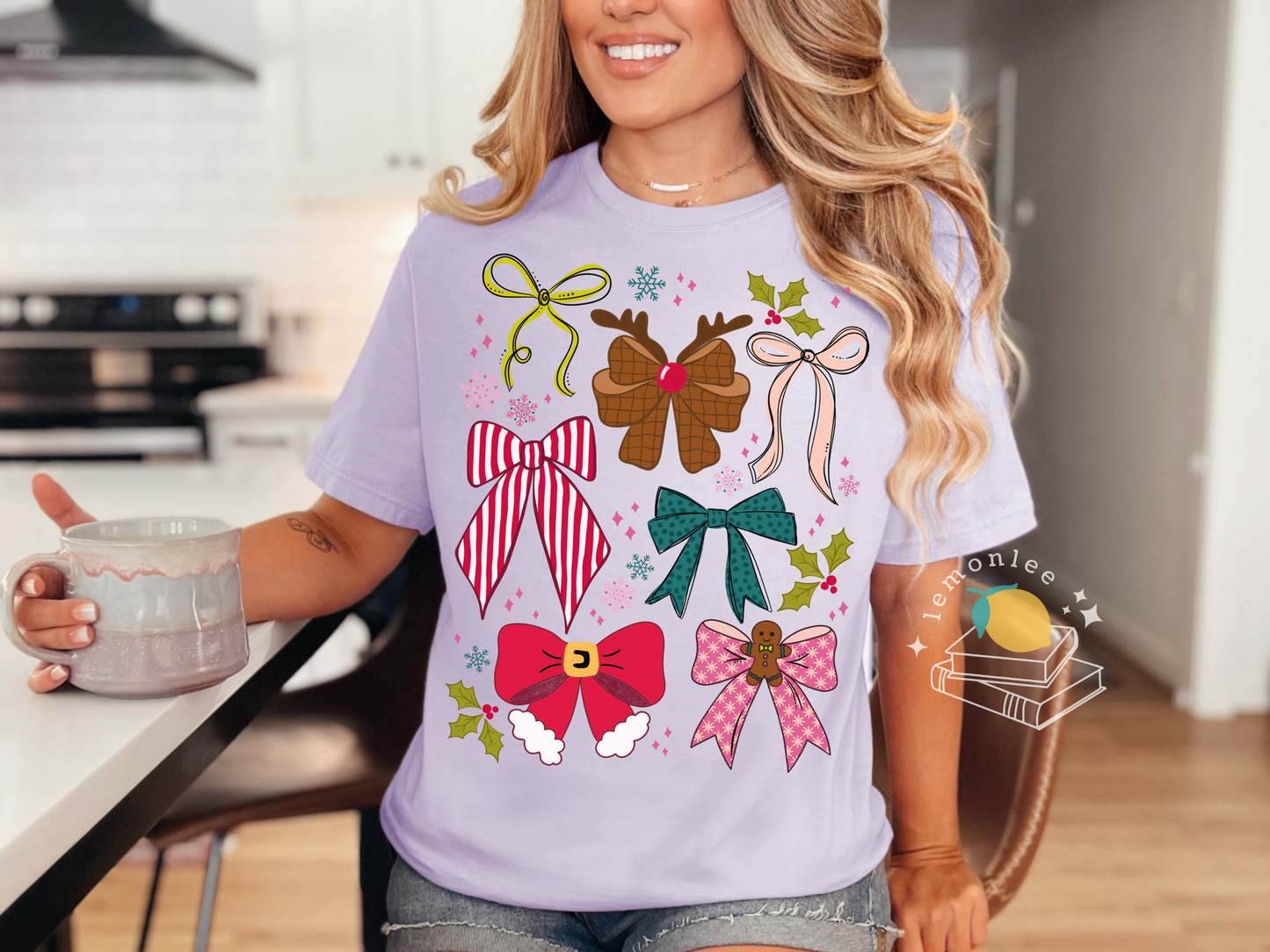 Christmas Cheer Holiday Bows Comfort Colors Tee