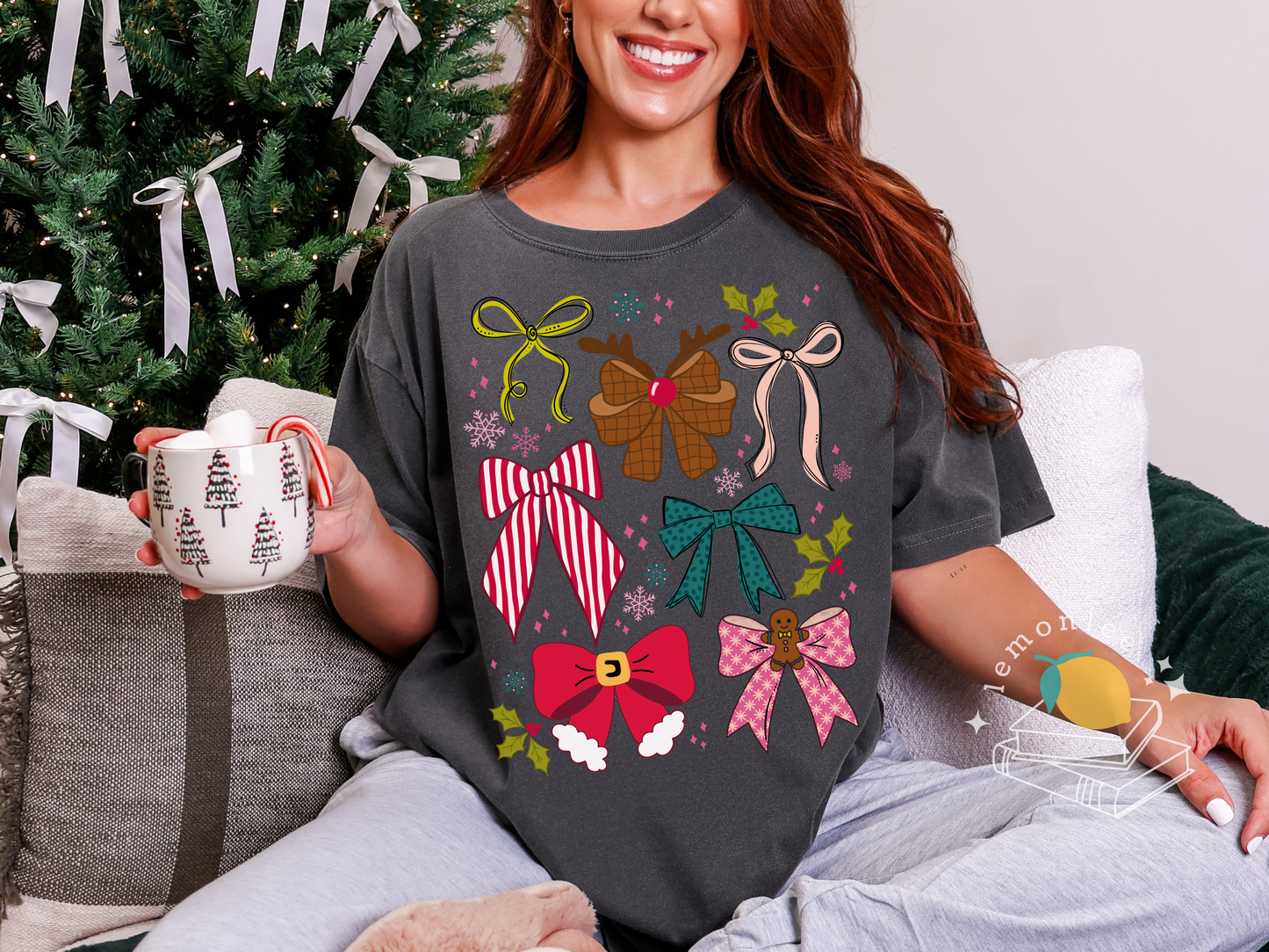 Christmas Cheer Holiday Bows Comfort Colors Tee