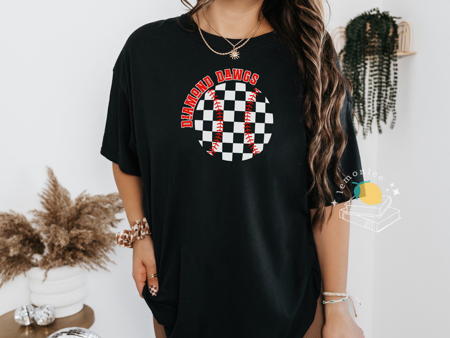 Checkered Baseball Diamond Dawgs Bella + Canvas Soft Style Shirt