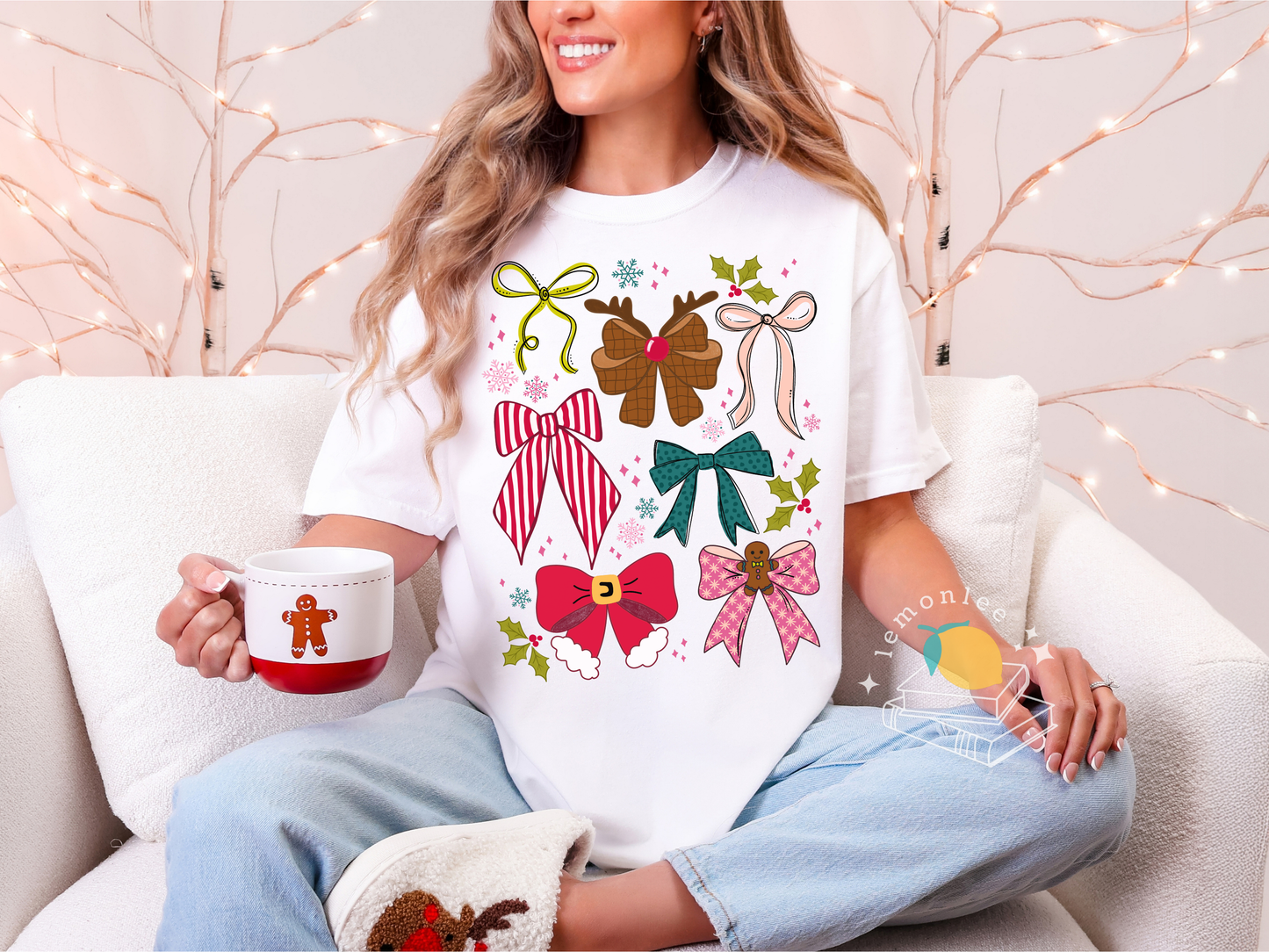 Christmas Cheer Holiday Bows Comfort Colors Tee