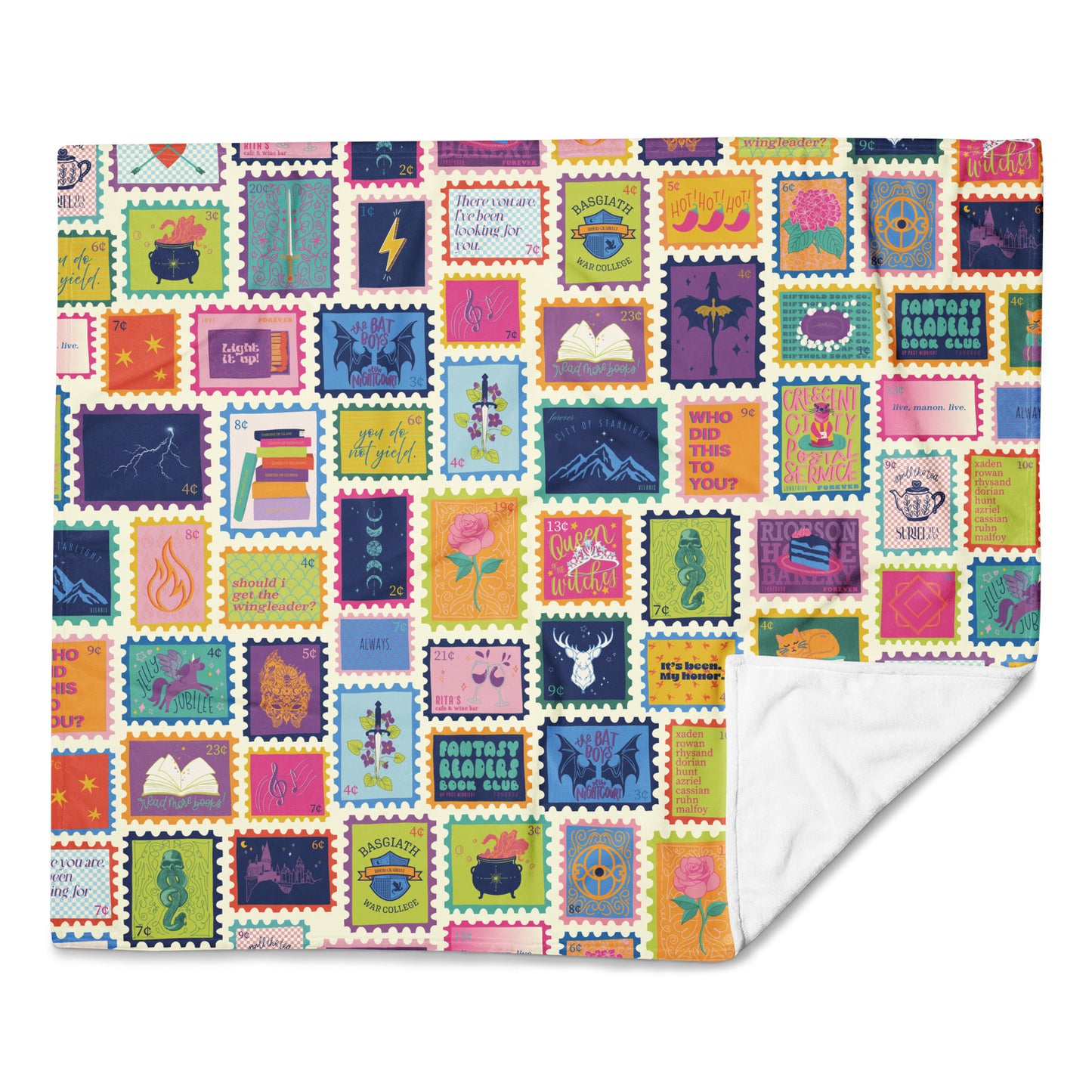 Minky Soft Throw Blanket - Fantasy Stamps